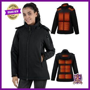 Heated Winter Coat with 15 Heating Zones Detachable Hood Women's Size